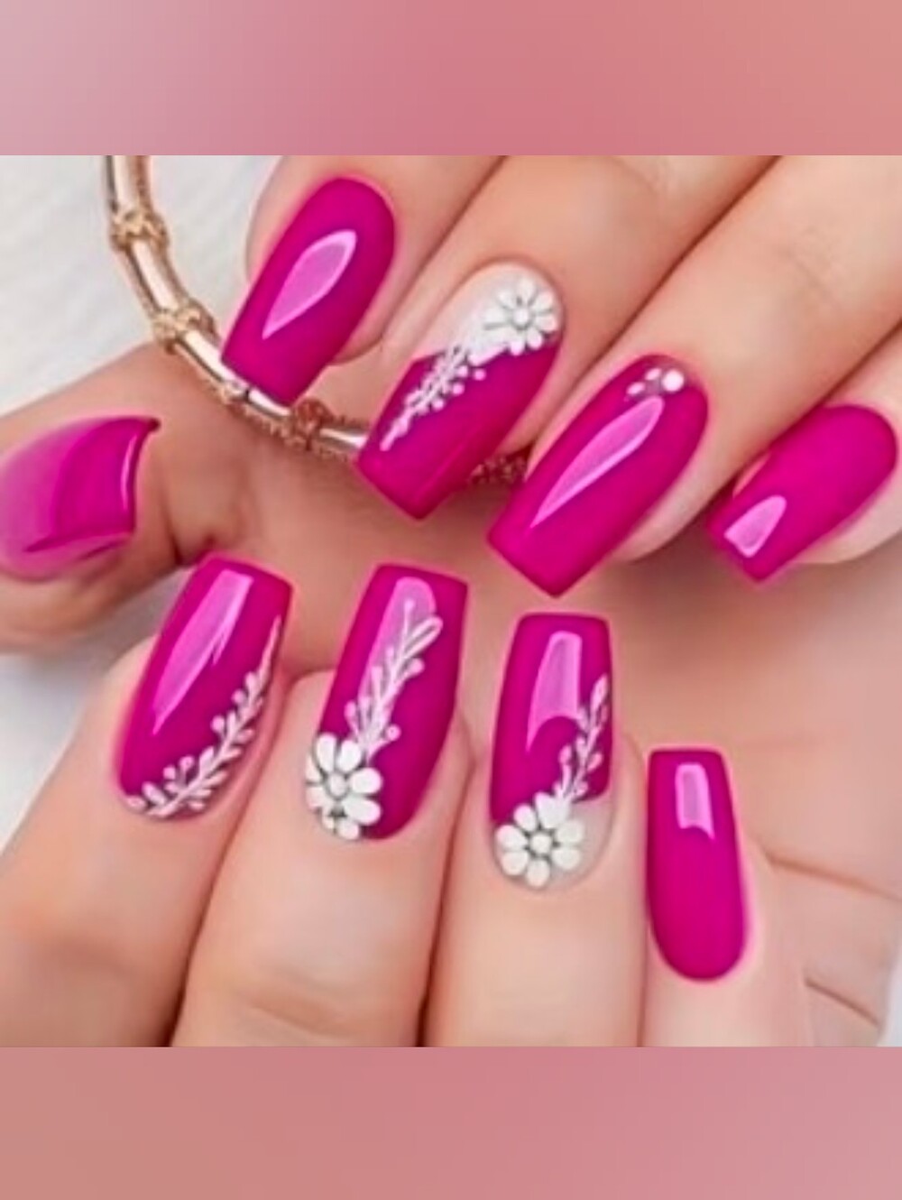 Fuchsia Floral Press-On Nails
